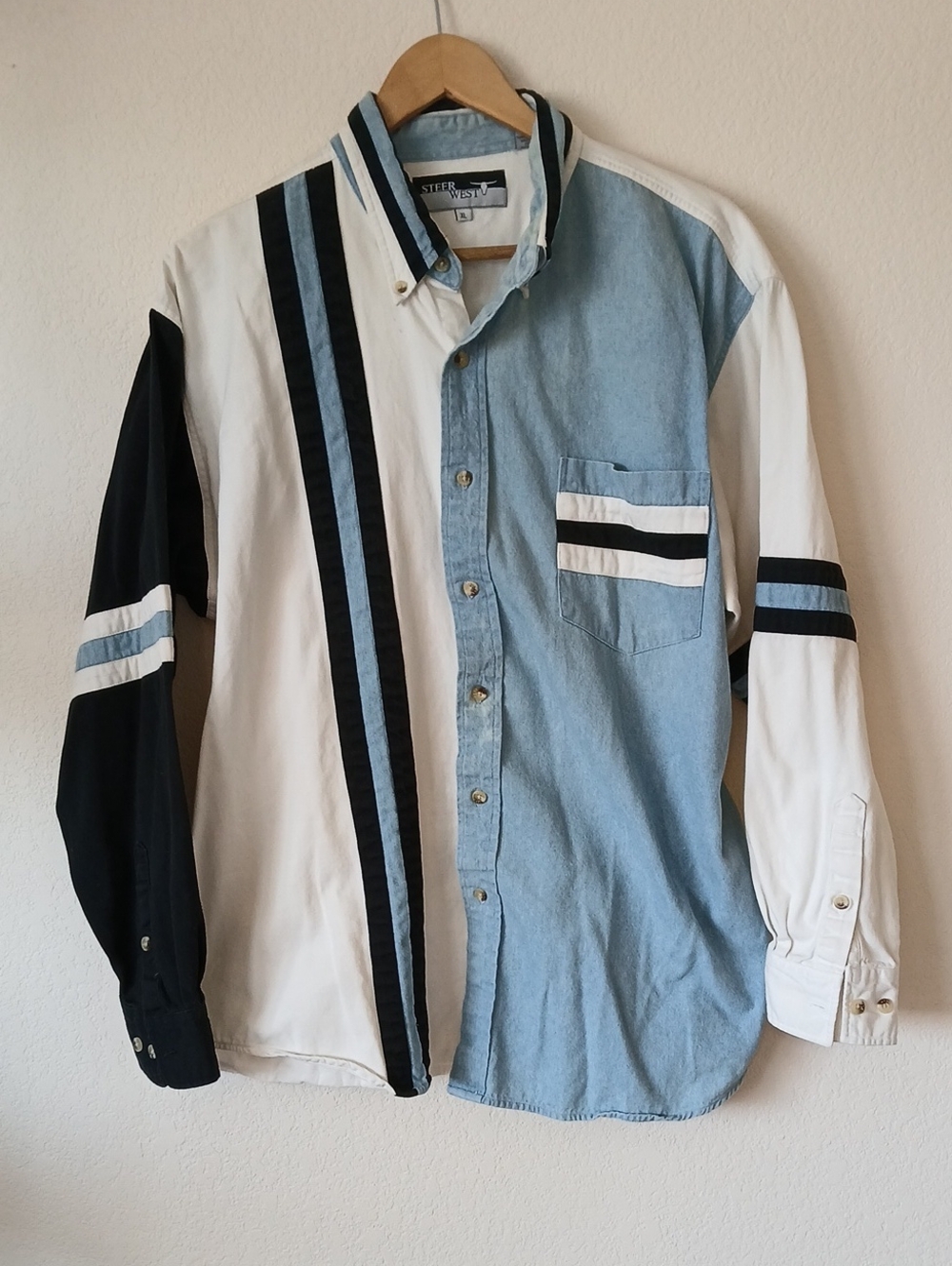 Vintage Steer West Denim 90s Work Western Wear Shirt Colorblock
